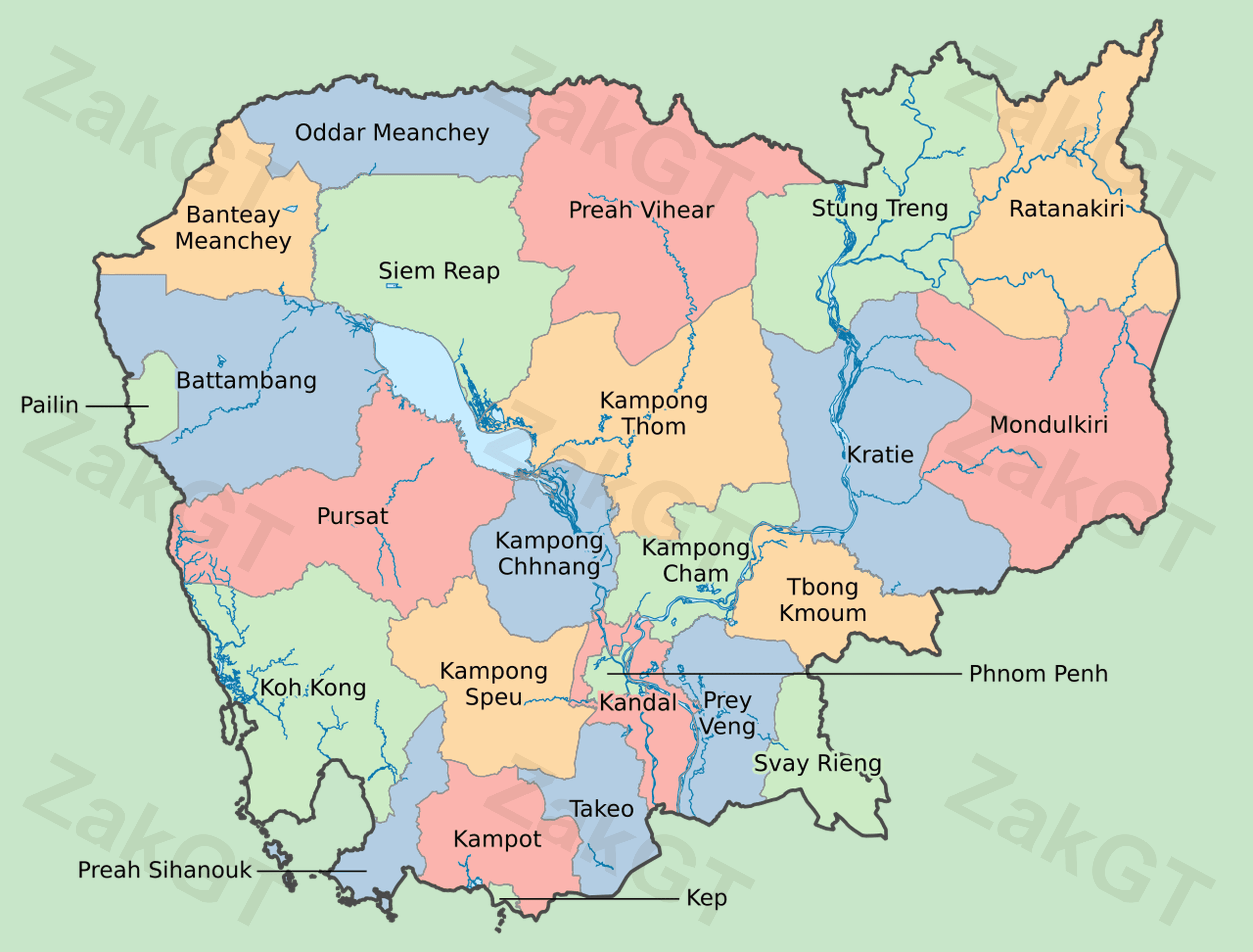 Cambodia provincial boundaries — 25 provinces + Phnom Penh autonomous municipality